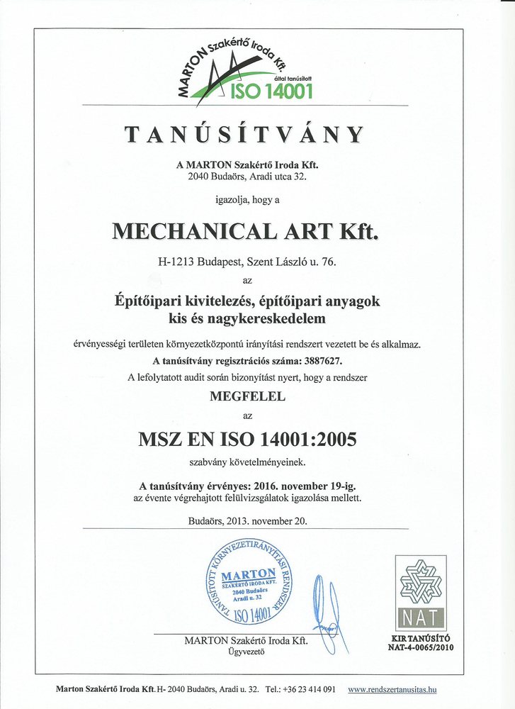 ISO 14001 tanúsítvány