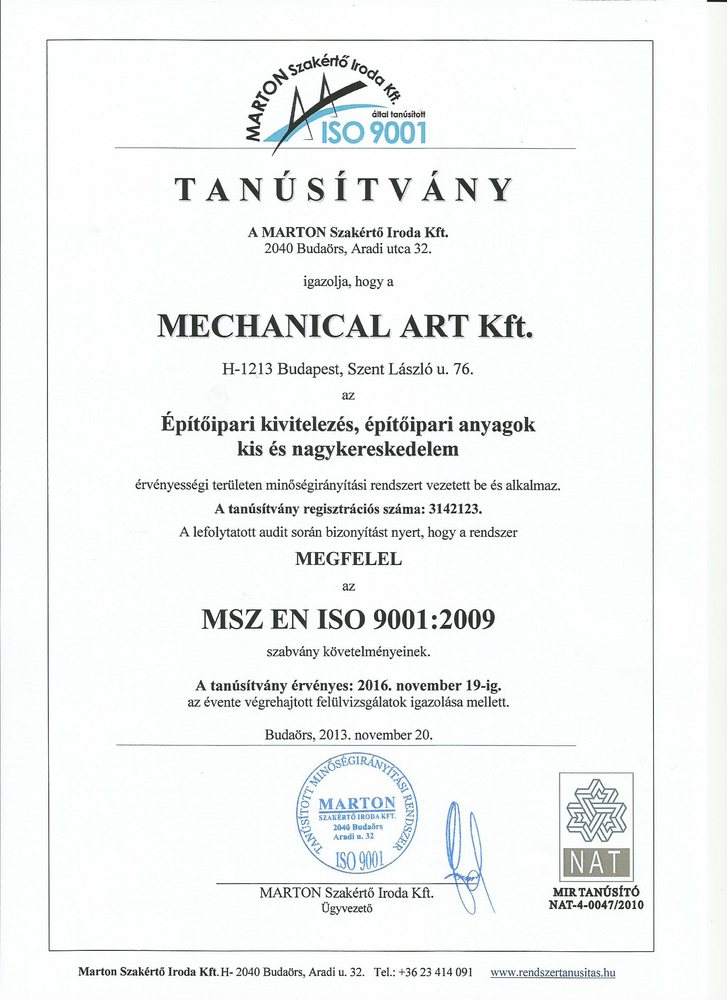 ISO 9001 tanúsítvány