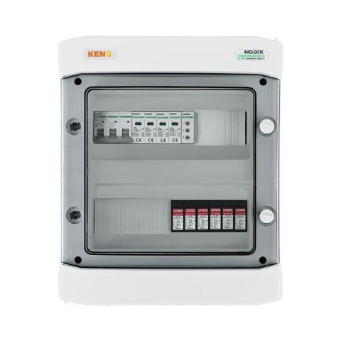 DC + AC csatlakozódoboz 1000V-os 2-es típusú túlfeszültség-levezetővel, 4 x PV string, 2 x MPPT // korlátozott AC típusú 2, off 32A 3-F, fázisjel