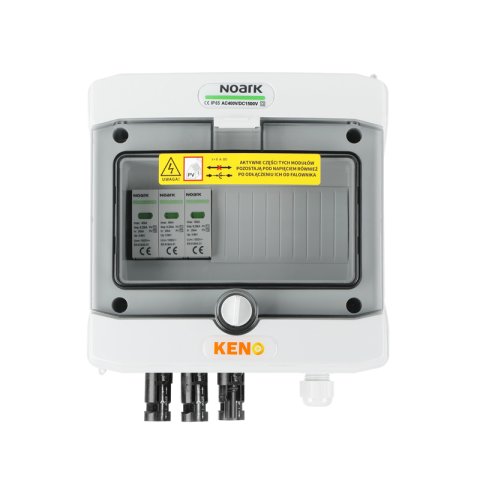 DC csatlakozódoboz túlfeszültség-levezetővel DC Noark 1000V T1+2, 2 x PV sztring, 1 x MPPT