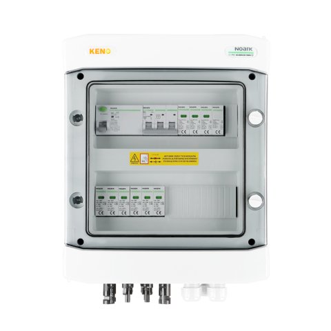 DC + AC csatlakozódoboz túlfeszültség-határolóval Noark 1000V típus 1 + 2, 2 x PV string, 2 x MPPT // limited AC típus 1 + 2, 16A 3-F, RCD típus A 40A / 100mA