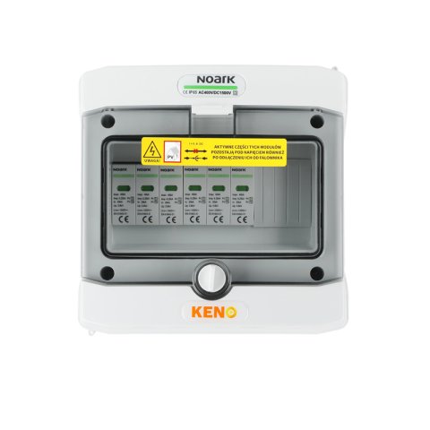 DC csatlakozódoboz túlfeszültség-levezetővel Noark DC 1000V típus 1 + 2, 2x PV string, 2x MPPT (fojtók és MC4 nélkül)