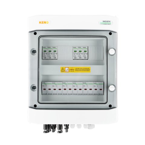 DC csatlakozódoboz túlfeszültség-levezetővel Noark DC 1000V T1+2, 4+2 PV string, 2x MPPT, 12x védelmi trans. 15A