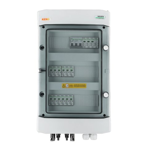 DC + AC biztonsági elosztó Noark 1000 V túlfeszültség-levezetővel T1+2, 4 x PV string, 4 x MPPT // lim. AC Noark T1+2, 50A 3-F