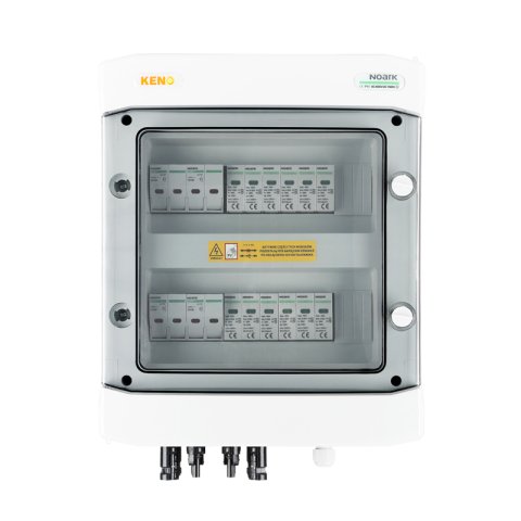 DC biztonsági elosztó Noark túlfeszültség-levezetővel 1000V, T1+2, 4x PV string, 4 x MPPT, 8x túlfeszültség védelem 15A