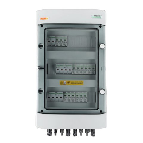 DC biztonsági elosztó Noark túlfeszültség-levezetővel 1000V, T1+2, 5x PV string, 5x MPPT, biztonsági trans. 10x15A