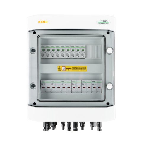 DC biztonsági elosztó Noark túlfeszültség-levezetővel 1000V T1+2, 6 x PV string, 3 x MPPT, 12 x védelmi trans. 20A