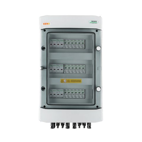 DC biztonsági elosztó Noark túlfeszültség-levezetővel 1000V T1+2, 6 x PV string, 6 x MPPT, 12 x védelmi trans. 20A