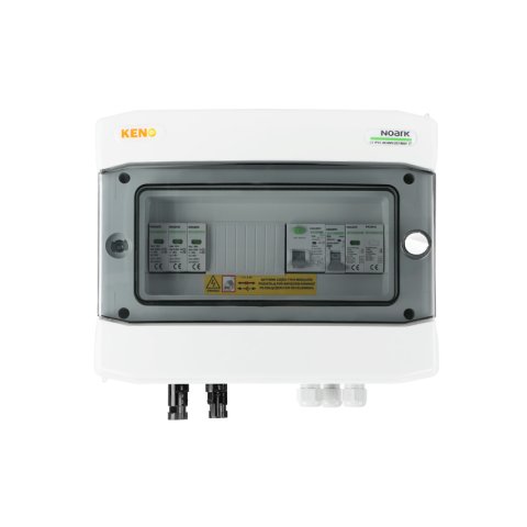 DC + AC biztonsági elosztó Noark túlfeszültség-levezetővel 1000V T1+2, 1 x PV string, 1 x MPPT // limited AC Noark T1+2, 20A 1-F, RCD A típus 300mA