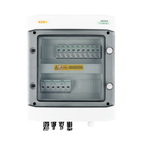 DC biztonsági elosztó Noark túlfeszültség-levezetővel 1000V T1+2, 3 x PV string, 3 x MPPT, 6x védelmi trans. 15A