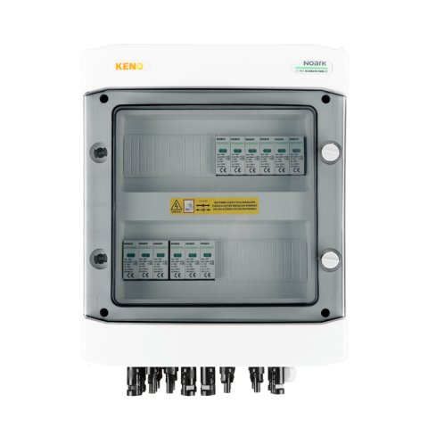 DC biztonsági elosztó Noark túlfeszültség-levezetővel 1000V T1+2, 8 x PV string, 4 x MPPT