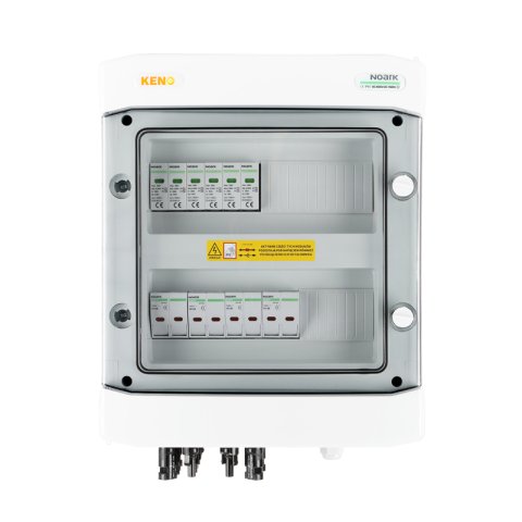 DC biztonsági elosztó IP 66 Noark túlfeszültség-levezetővel 1000V T1+2, 4 x PV string, 2 x MPPT, 8 x védelmi trans. 20A