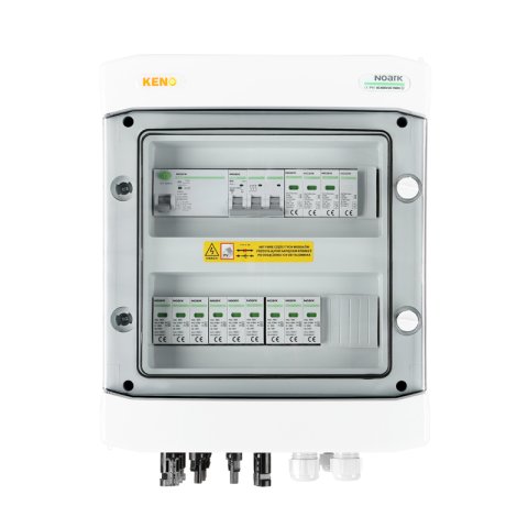 DC + AC biztonsági elosztó Noark túlfeszültség-levezetővel 1000V T1+2, 3 x PV string, 3 x MPPT // limited AC Noark T1+2, 40A 3-F, RCD A típus 40A / 300mA