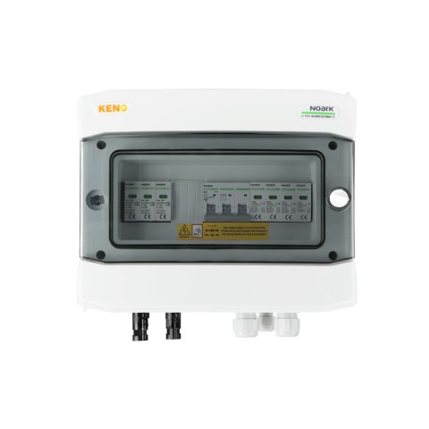 DC + AC biztonsági elosztó Noark 1000V túlfeszültség-levezetővel T1+2, 1 x PV string, 2 X MPPT // Noark T2, 10A 3-F