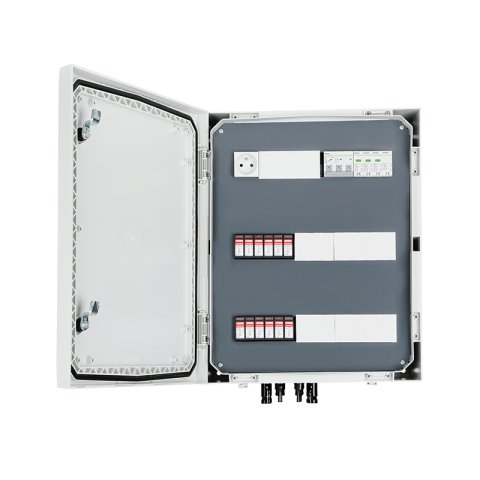 DC + AC biztonsági elosztó túlfeszültség-levezetővel 1000V T1+2, IP66, 4 x PV string, 4 x MPPT // lim. AC T1+2, 63A 3-F + csatlakozó