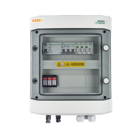 DC+AC biztonsági elosztó 1000V-os túlfeszültség-levezetővel típus 2, 1x PV string, 1x MPPT // AC Túlfeszültség-levezető típus 1+2, 16A 3-F, RCD 100mA típus A