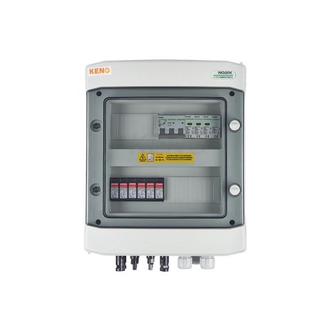 DC+AC biztonsági elosztó 1000V-os túlfeszültség-levezetővel típus 1+2, 2x PV string, 2x MPPT // AC túlfeszültség-levezető 1+2, 16A 3-F