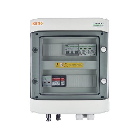 DC+AC biztonsági elosztó 1000V-os túlfeszültség-levezetővel 1+2, 1x PV string, 1x MPPT, túláram védelem 2x15A // AC Túlfeszültség-levezető típus 1+2, 16A 3-F
