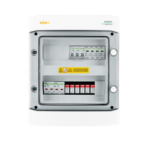 DC+AC biztonsági elosztó 1000V-os túlfeszültség-levezetővel típus 2, 2x PV string, 2x MPPT, túláram védelem 4x15A // AC Túlfeszültség-levezető típus 2, 25A 3-F