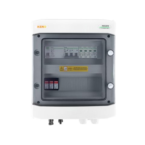 DC+AC biztonsági elosztó 1000V-os túlfeszültség-levezetővel típus 2, 1x PV string, 1x MPPT // AC Túlfeszültség-levezető típus 2, 10A 3-F, RCD 100mA típus A