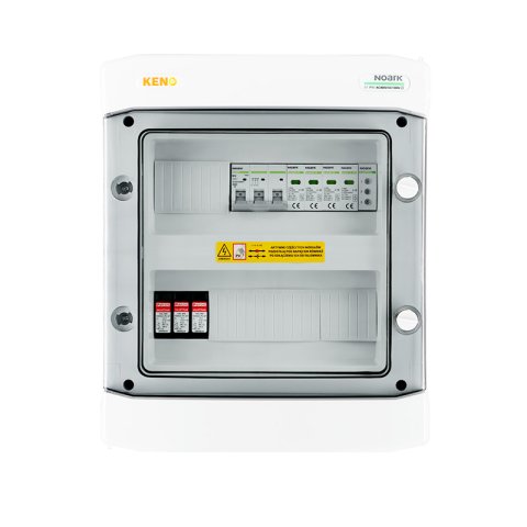 DC+AC biztonsági elosztó 1000V-os túlfeszültség-levezetővel típus 2, 1x PV string, 1x MPPT // AC Túlfeszültség-levezető típus 2, Kismegszakító 10A 3,-F fázisjelzés