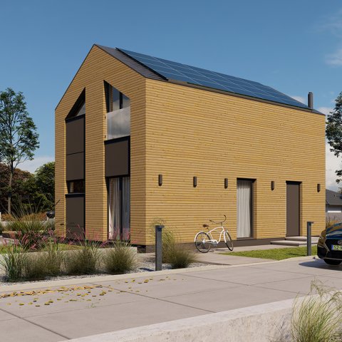 A2-es moduláris ház, CLT technológia, kétszintes, hasznos alapterület 80,03 m2