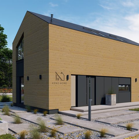 B2 moduláris ház, CLT technológiával, kétszintes, hasznos alapterület 90,79 m2