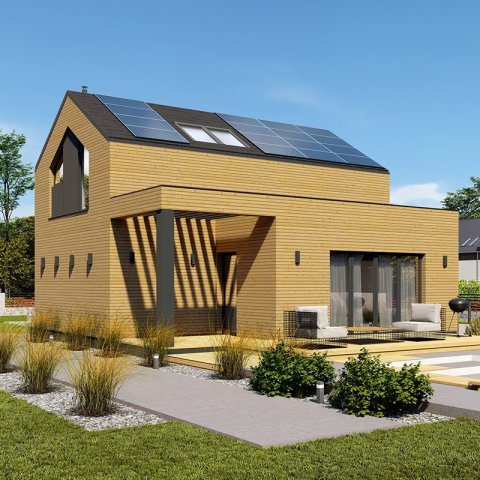 C2-es moduláris ház, CLT technológia, kétszintes, hasznos alapterület 79,36 m2