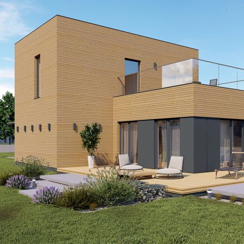 F2 moduláris ház, CLT technológia, kétszintes, hasznos alapterület 105,00 m2