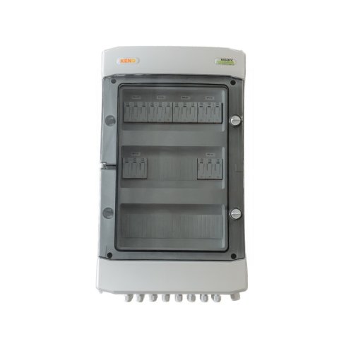 DC elosztódoboz 1000 V-os túlfeszültség-levezetőkkel, 1+2 típusú, 6 db PV-ággal, 6 db MPPT-vel (fojtótekercsekkel)