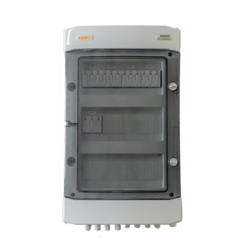 DC csatlakozó elosztótábla 1000 V-os túlfeszültség-levezetővel, 1+2 típusú, 5 db PV ággal, 5 db MPPT-vel (fojtótekercsek)