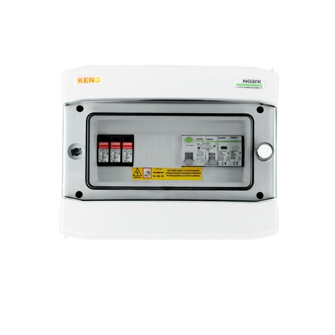 DC+AC biztonsági elosztó 1000V-os túlfeszültség-levezetővel típus 1+2, 1x PV string, 1x MPPT // AC Túlfeszültség-levezető típus 1+2, 16A 1-F, RCD 300mA típus A