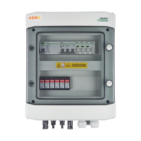 DC+AC biztonsági elosztó 1000V-os túlfeszültség-levezetővel típus 1+2, 2x PV string, 2x MPPT // AC Túlfeszültség-levezető típus 1+2, 20A 3-F, RCD 300mA típus A