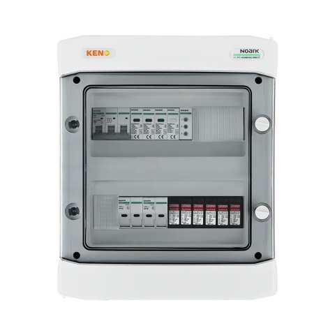 DC+AC biztonsági elosztó 1000V-os túlfeszültség-levezetővel típus 1+2, 2x PV string, 2x MPPT, túláram védelem 4x20A // AC Túlfeszültség-levezető típus 1+2, 40A 3-F, fázisjelzés