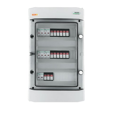 DC biztonsági elosztó 1000V-os túlfeszültség-levezetővel típus 2, 5x PV string, 5x MPPT, túláram védelem 10x15A