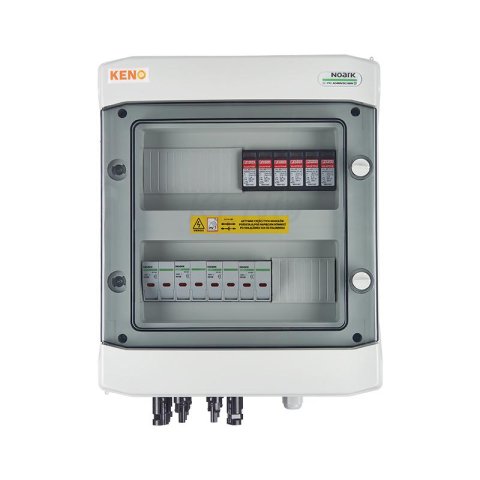 DC biztonsági elosztó 1000V-os túlfeszültség-levezetővel típus 1+2, 4x PV string, 2x MPPT, túláram védelem 8x15A