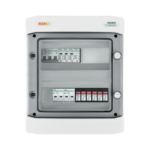 DC+AC biztonsági elosztó 1000V-os túlfeszültség-levezetővel típus 1+2, 2x PV string, 2x MPPT, túláram védelem 4x15A // AC Túlfeszültség-levezető típus 1+2, 16A 3-F, RCD 300mA típus A