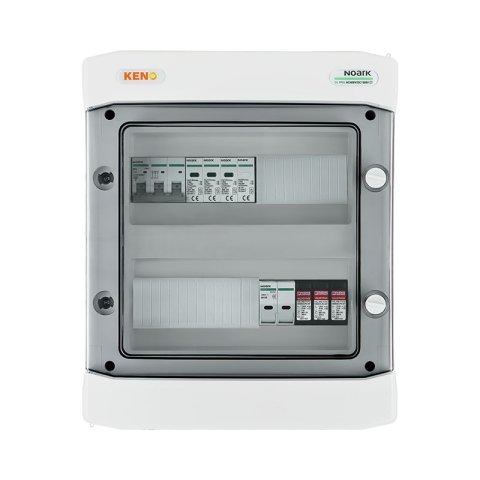 DC+AC biztonsági elosztó 1000V-os túlfeszültség-levezetővel típus 1+2, 1x PV string, 1x MPPT, túláram védelem 1x12A // AC Túlfeszültség-levezető típus 1+2, 10A 3-F