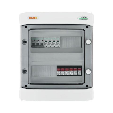 DC+AC biztonsági elosztó 1000V-os túlfeszültség-levezetővel típus 2, 2x PV string, 2x MPPT // AC Túlfeszültség-levezető típus 2, Kismegszakító 40A 3-F