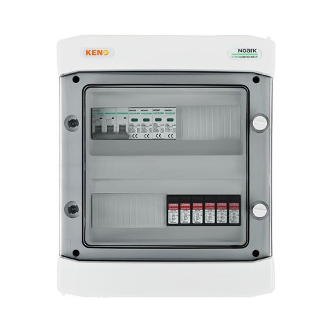 DC+AC biztonsági elosztó 1000V-os túlfeszültség-levezetővel típus 2, 4x PV string, 2x MPPT// AC Túlfeszültség-levezető típus 2, 32A 3-F
