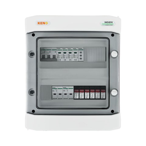 DC+AC biztonsági elosztó 1000V-os túlfeszültség-levezetővel típus 2, 2x PV string, 2x MPPT, túláram védelem 4x12A // AC Túlfeszültség-levezető típus 2, 25A 3-F, fázisjelzés
