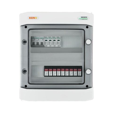 DC+AC biztonsági elosztó 1000V-os túlfeszültség-levezetővel típus 2, 3x PV string, 3x MPPT // AC Túlfeszültség-levezető típus 2, 50A 3-F