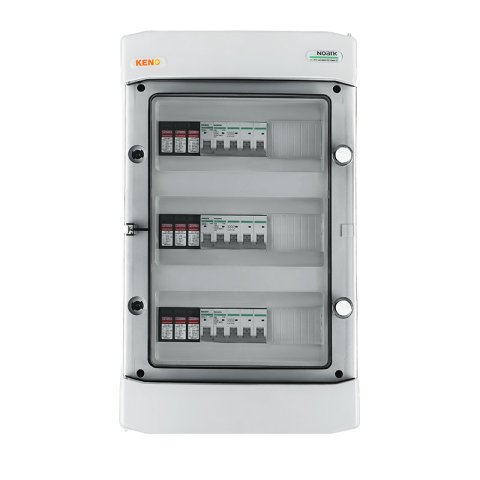 DC biztonsági elosztó DC 1000V Túlfeszültség-levezető típus 2, 3x PV string, 3x MPPT, 3x DC 32A szakaszoló kapcsoló, 3x 110V-415V söntleválasztó