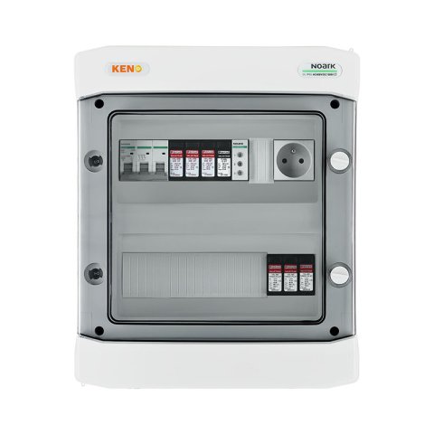 DC+ AC biztonsági elosztó Phoenix 1000V Túlfeszültség-levezető típus 2, 1 x PV string, 1 x MPPT // Phoenix Túlfeszültség-levezető típus 2, Kismegszakító 20A 3-F, fázisjelzés + socket