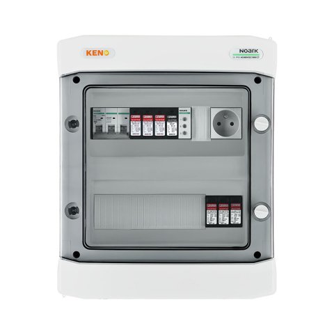 DC+ AC biztonsági elosztó Phoenix 1000V Túlfeszültség-levezető típus 1+2, 1 x PV string, 1 x MPPT // Phoenix AC Túlfeszültség-levezető típus 1+2, Kismegszakító 16A 3-F, fázisjelzés + socket