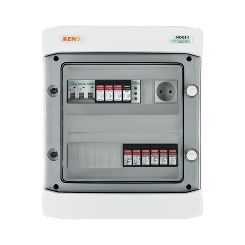 DC+ AC biztonsági elosztó Phoenix 1000V Túlfeszültség-levezető típus 1+2, 2 x PV string, 2 x MPPT // Phoenix AC Túlfeszültség-levezető típus 1+2, Kismegszakító 32A 3-F, fázisjelzés + socket