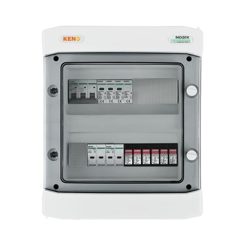DC+AC biztonsági elosztó 1000V-os túlfeszültség-levezetővel típus 1+2, 2x PV string, 2x MPPT, túláram védelem 2x15A // AC Túlfeszültség-levezető típus 1+2, 25A 3-F