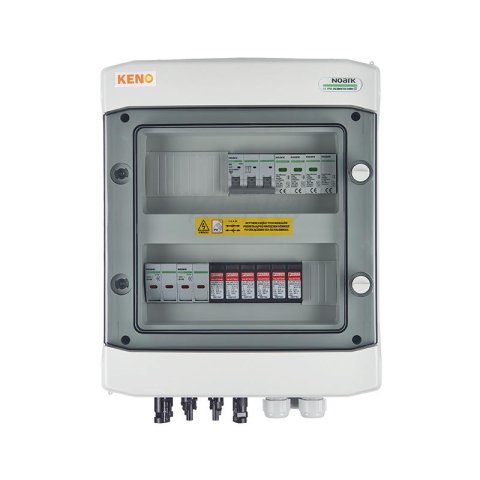 DC+AC biztonsági elosztó 1000V-os túlfeszültség-levezetővel típus 1+2, 2x PV string, 2x MPPT túláram védelem 4X15A // AC Túlfeszültség-levezető típus 1+2, 20A 3-F