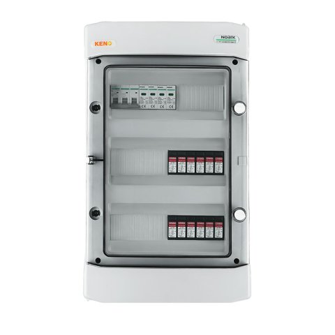 DC+ AC biztonsági elosztó 1000V-os túlfeszültség-levezetővel típus 2, 4x PV string, 4x MPPT// AC Túlfeszültség-levezető típus 2, 32A 3-F
