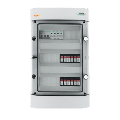 DC+ AC biztonsági elosztó 1000V-os túlfeszültség-levezetővel típus 2, 4x PV string, 4x MPPT // AC Túlfeszültség-levezető típus 2, 40A 3-F